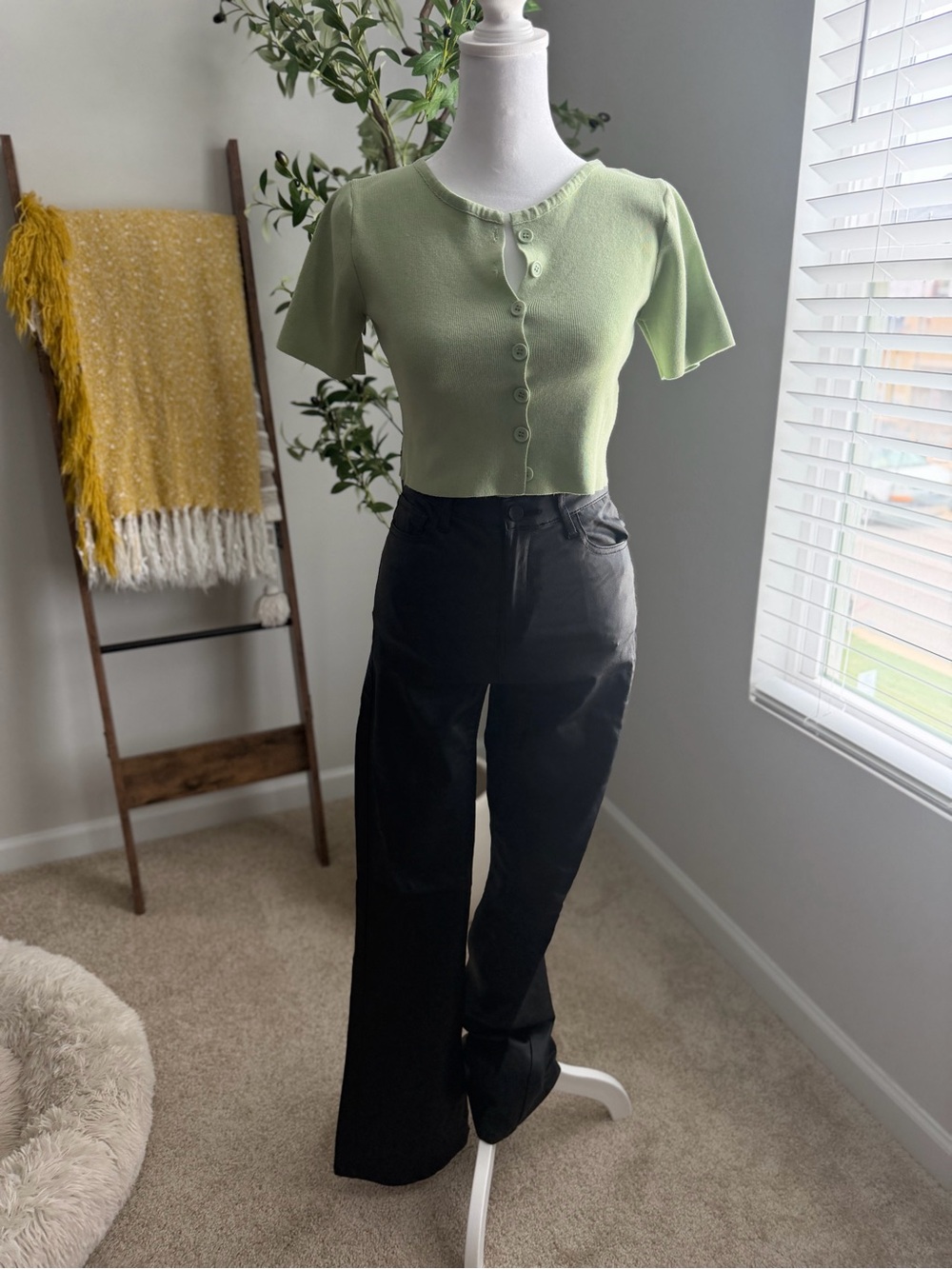 Rainbow Boutique Light Green Knit Top with Front Buttons